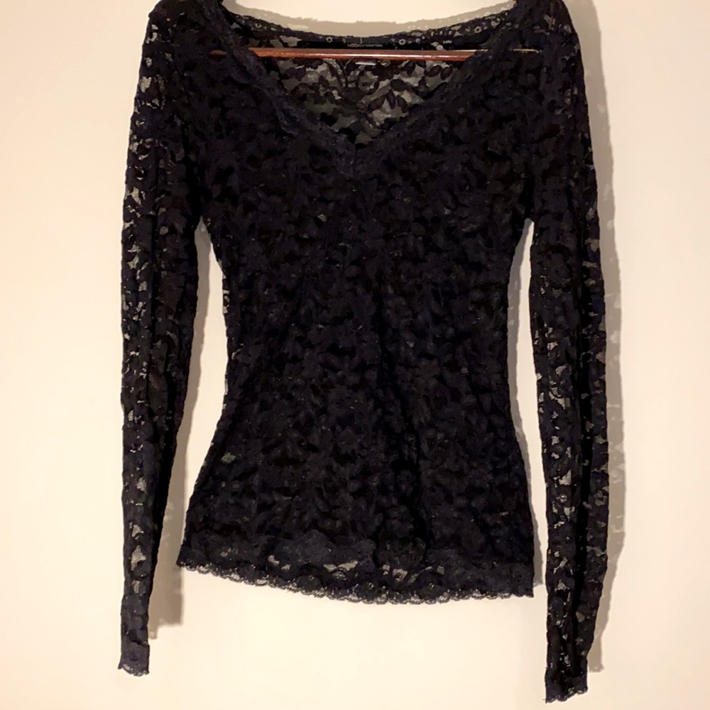 Gothic Vintage Y2K Black Floral Mesh/Fishnet Long Sleeve